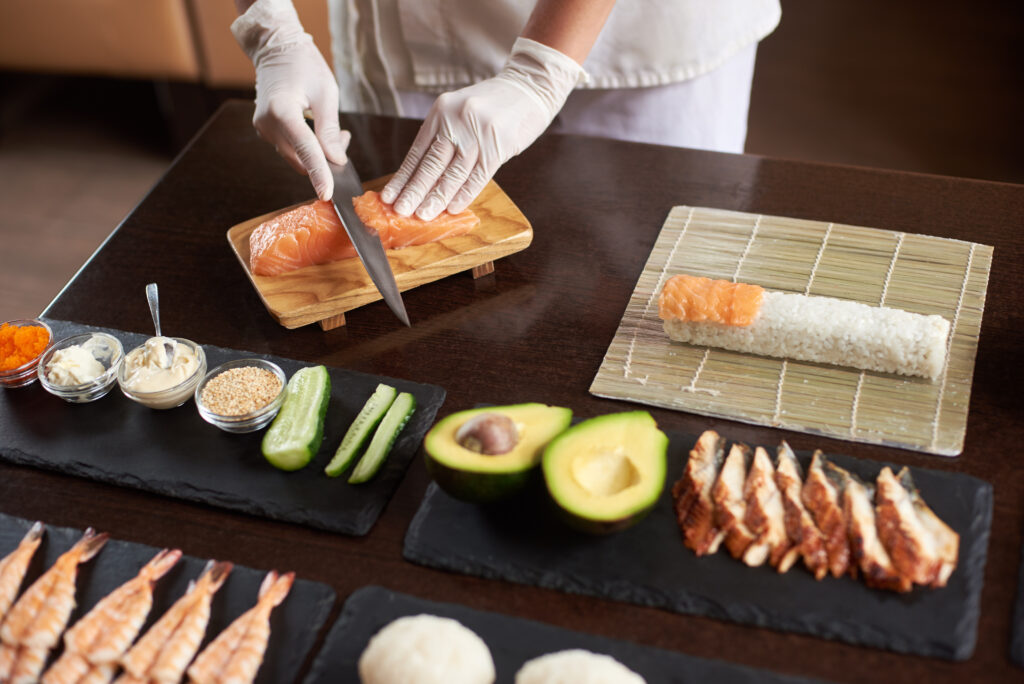 preparing sushi