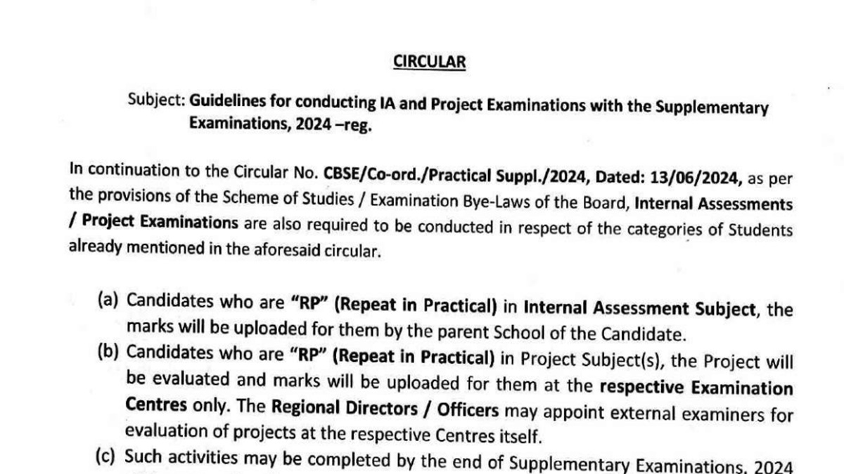 CBSE Supplementary Exam 2024: Internal Assessment and Project Examinations Begin for Practicals Today, Check Guidelines Here