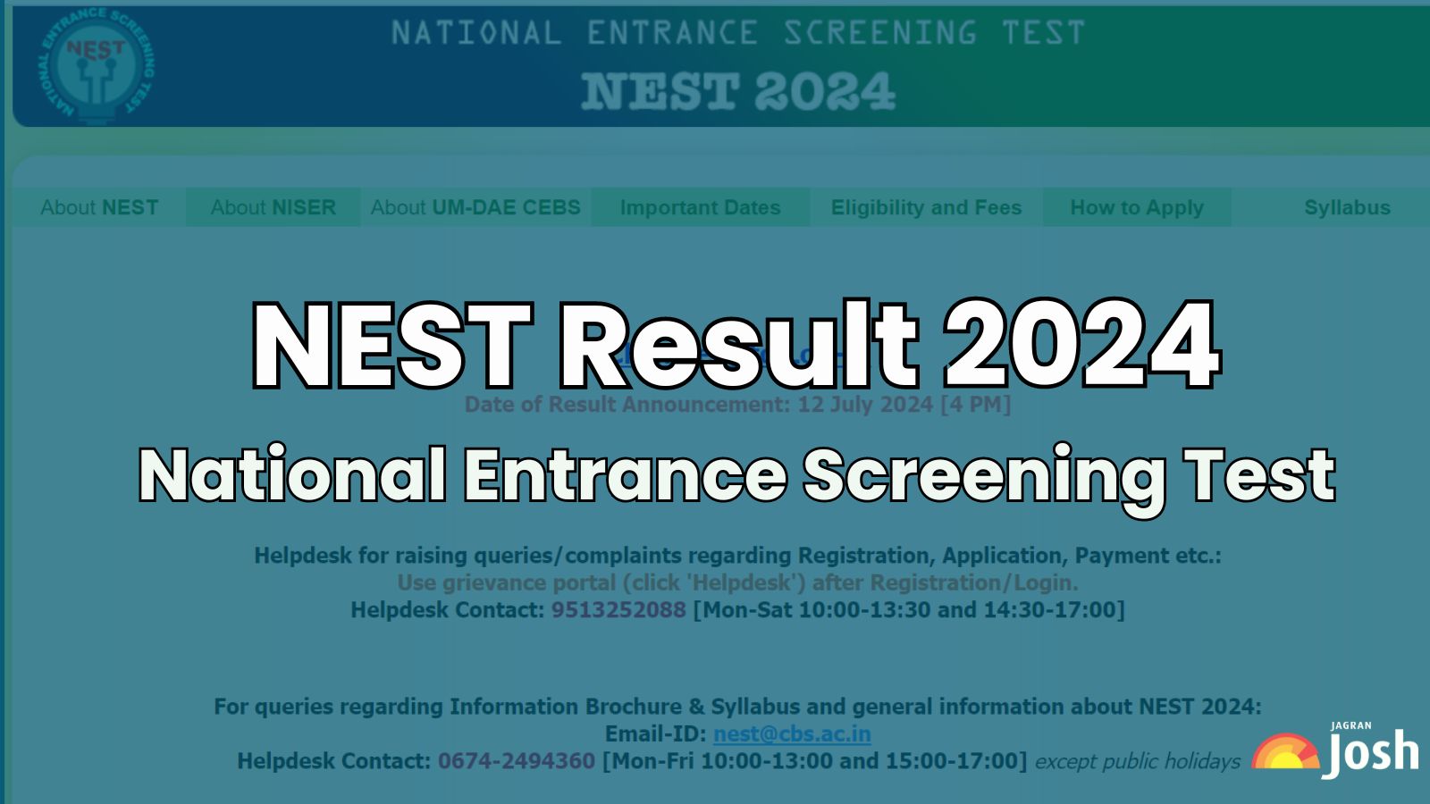 NEST Result 2024 Out at nestexam.in