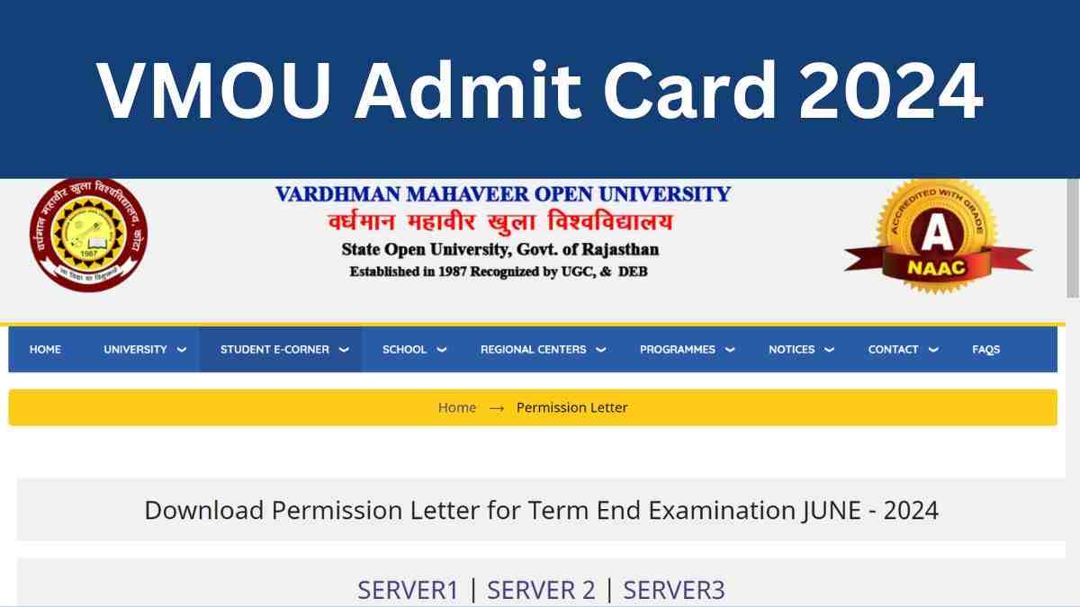 VMOU Admit Card 2024 OUT: वर्धमान महावीर ओपन विश्वविद्यालय के UG, PG परीक्षा के एडमिट कार्ड  vmou.ac.in पर जारी, यहाँ से करें डाउनलोड 